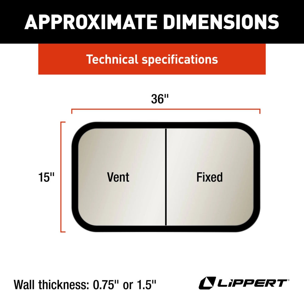 Lippert 8800 RV Window | Horizontal Slider Radius | 36"×15" | Kit