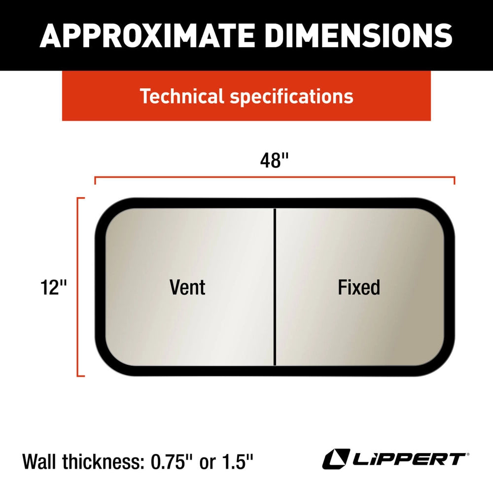 Lippert 8800 RV Window | Horizontal Slider Radius | 48"×12" | Kit