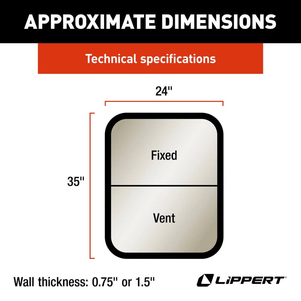 Lippert 8800 RV Window | Vertical Slider Radius | 24"×35" | Kit
