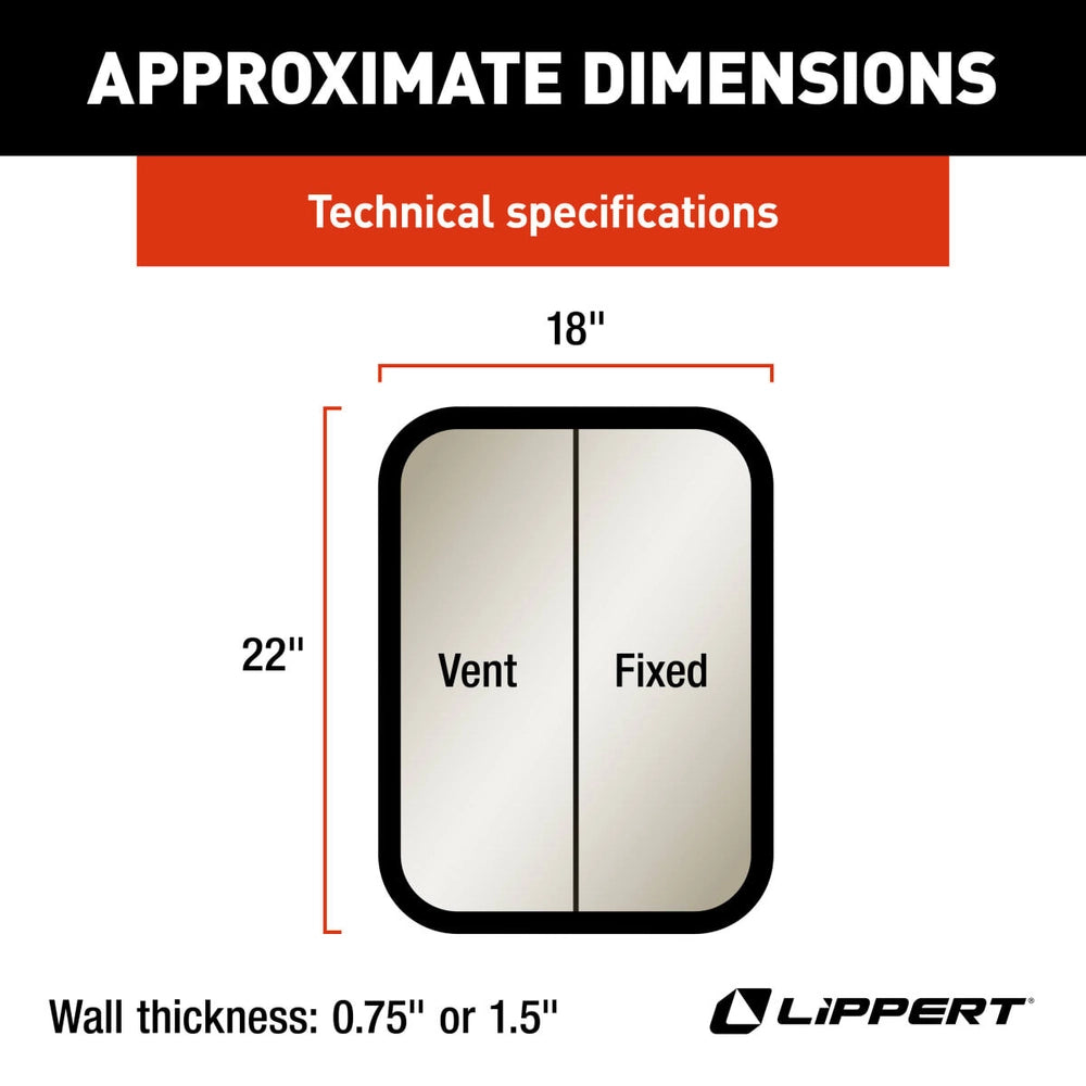 Lippert 8800 RV Window | Horizontal Slider Radius | 18"×22" | Kit