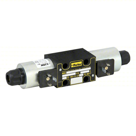 Parker D1VW004CNJW Hydraulic Directional Valve: 18.5 gpm Max Flow Rate, D03 NFPA Size, Three Positions, 24V DC