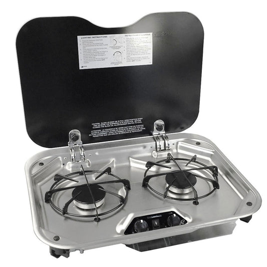 Suburban 2-Burner RV Propane Cooktop | 3334AST | Glass Lid