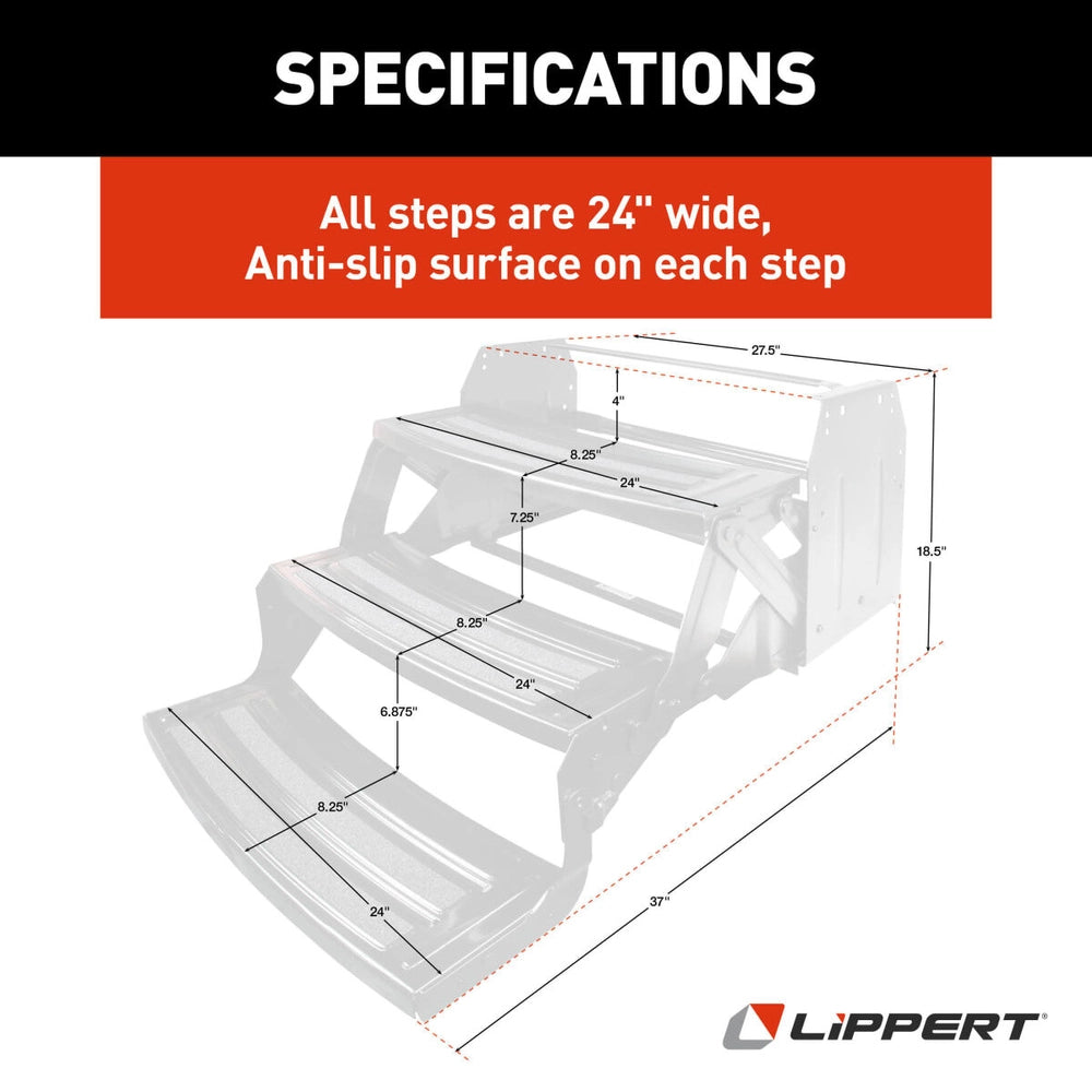 Lippert Triple Manual RV Step | 432687 | 24" | 7" Rise | Radius