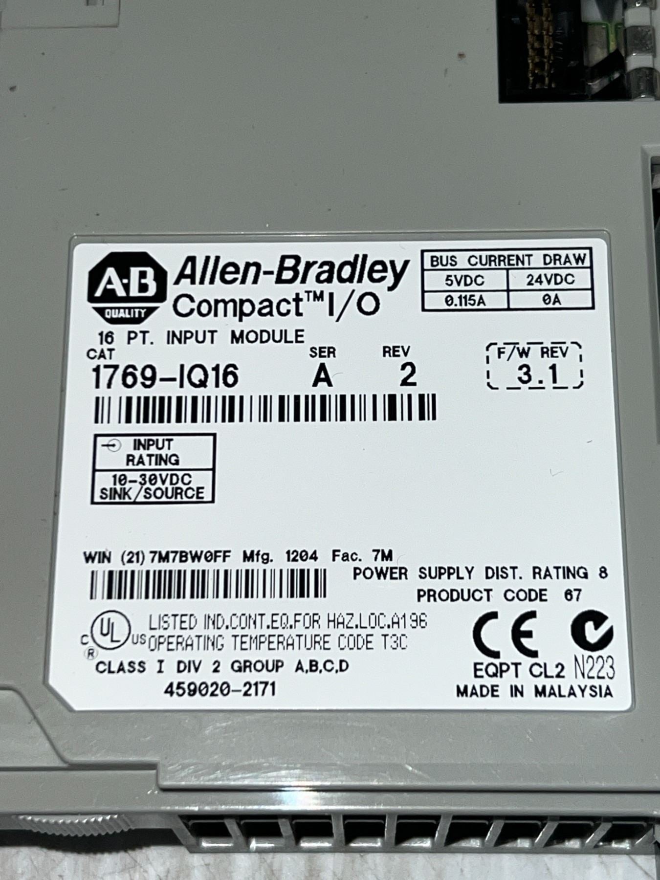 1769-IQ16 ALLEN BRADLEY Compact I/O INPUT MODULE SERIES A REV 2 NEW SURPLUS