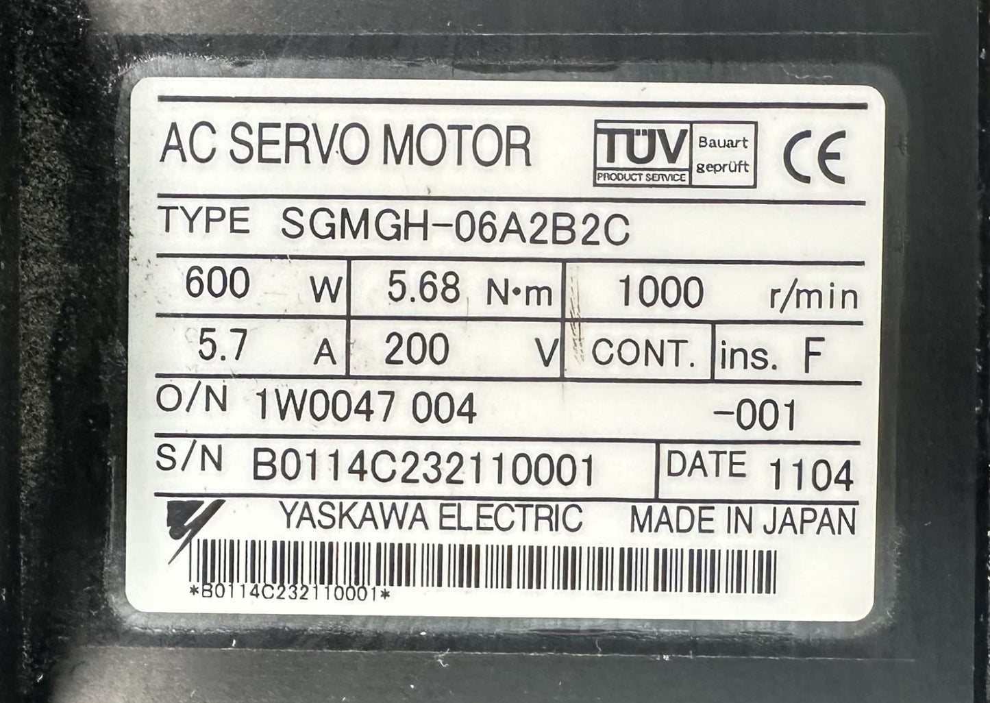 Yaskawa #SGMGH-06A2B2C AC Servo Motor