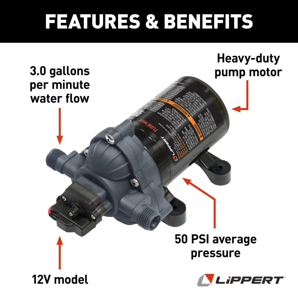 Lippert Flow Max RV Water Pump | 689052 | 12V | 3.0 GPM