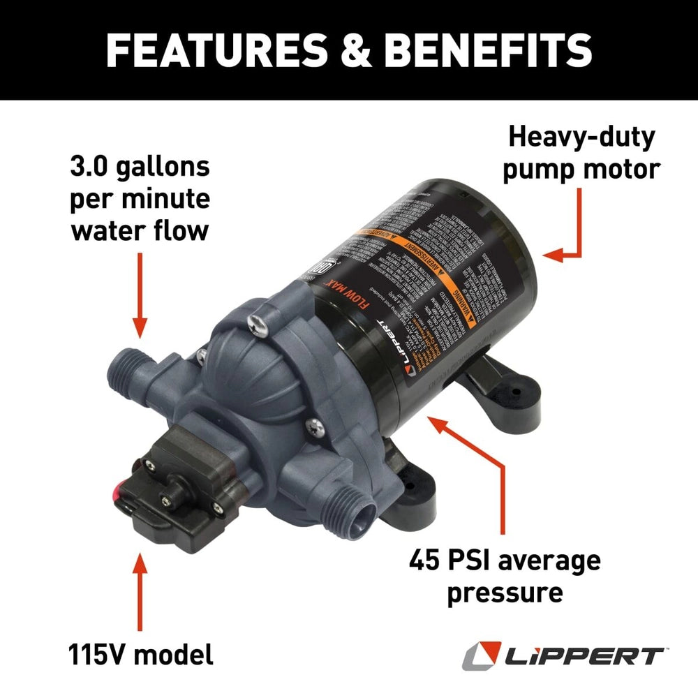 Lippert Flow Max RV Water Pump | 689054 | 115V | 3.0 GPM