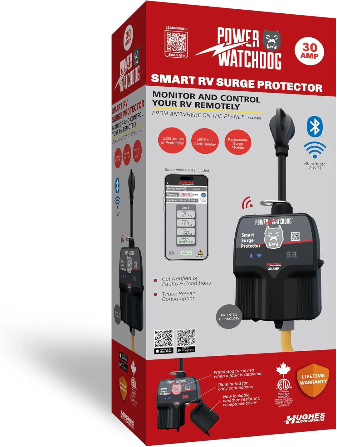 Hughes | Watchdog Gen II – 30 Amp WiFi Surge Protector | PWD30W | 30 Amp | Bluetooth | Portable