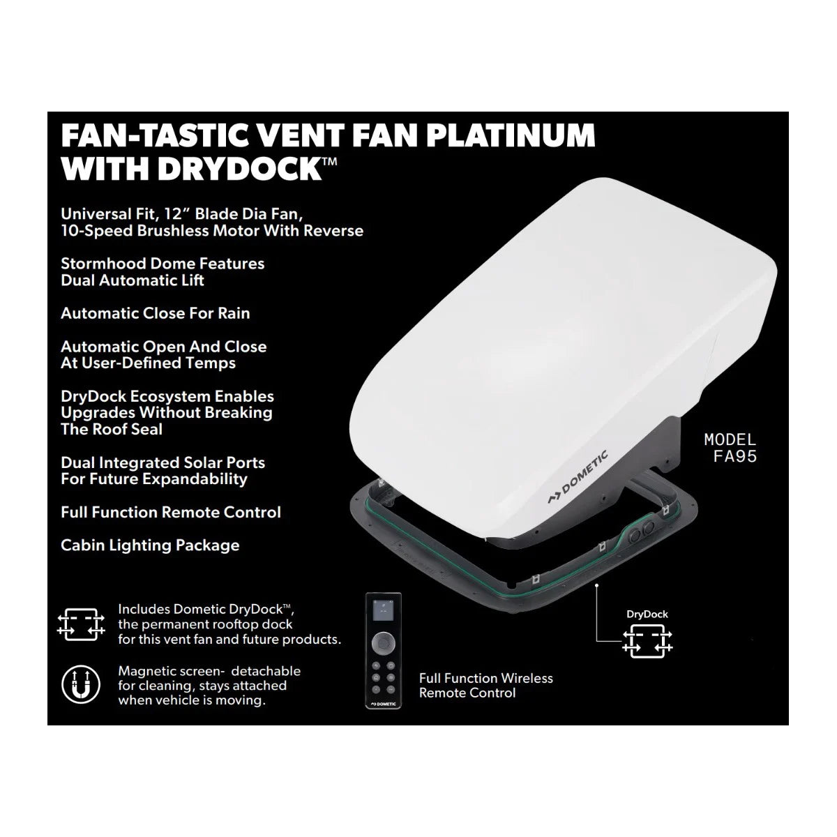 Dometic FA95 Fan-Tastic Vent Roof Fan Platinum (White) (9610007185)