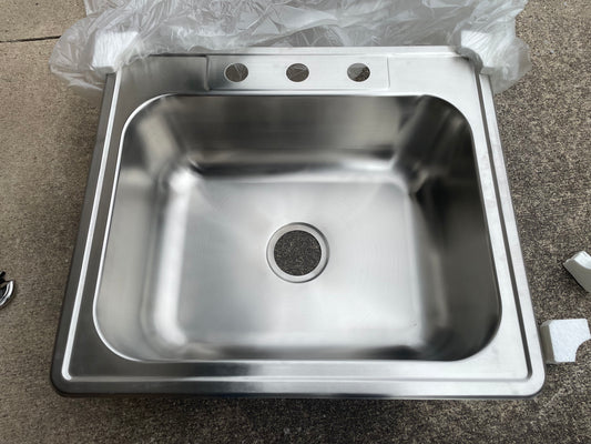 Heng's SSS2522-T - 25" x 22" x 7.5" Single Stainless Steel Sink 3 Holes