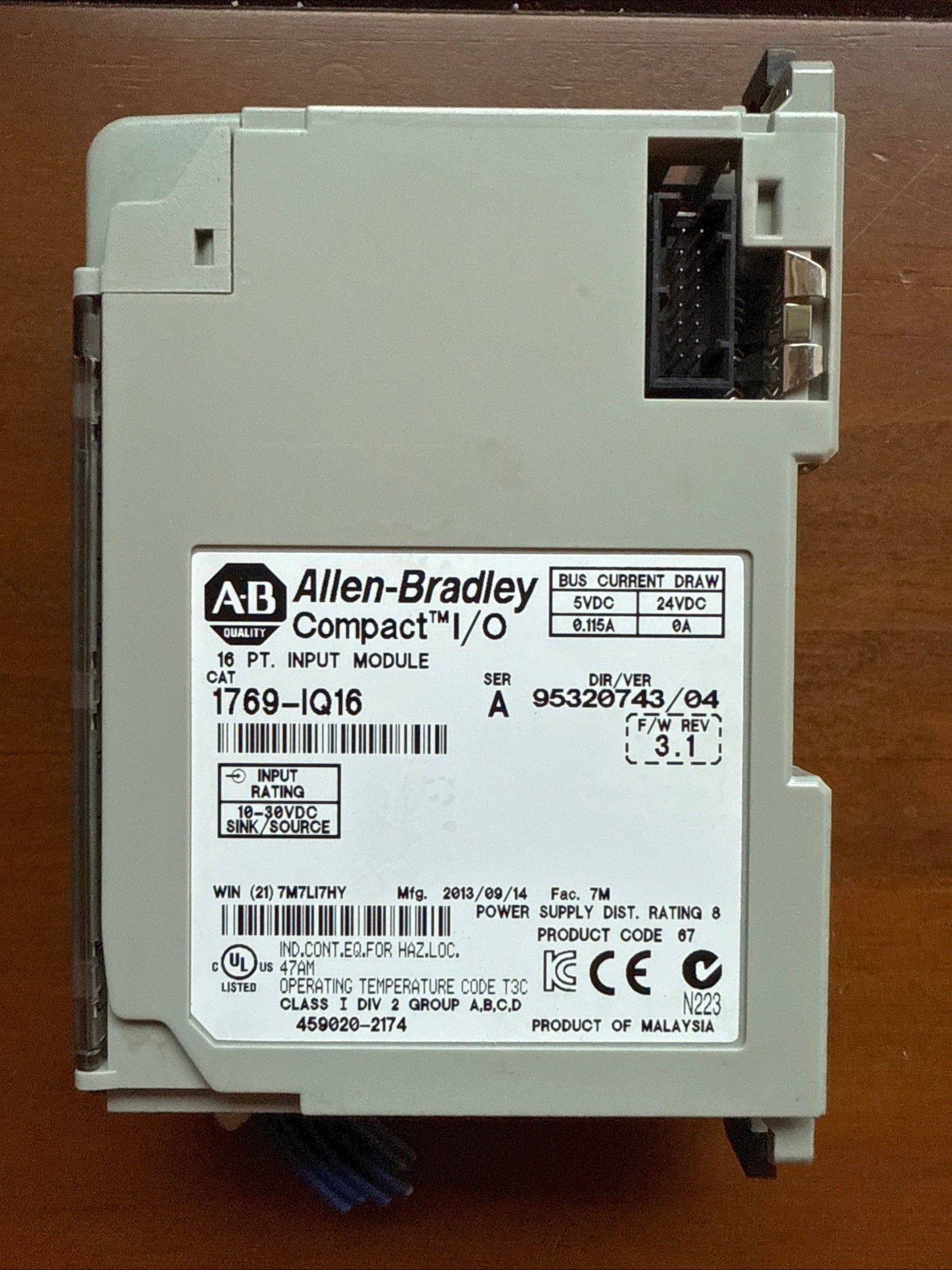 1769-IQ16 ALLEN BRADLEY COMPACT I/O INPUT MODULE SERIES A DIR/VER 9532 ...