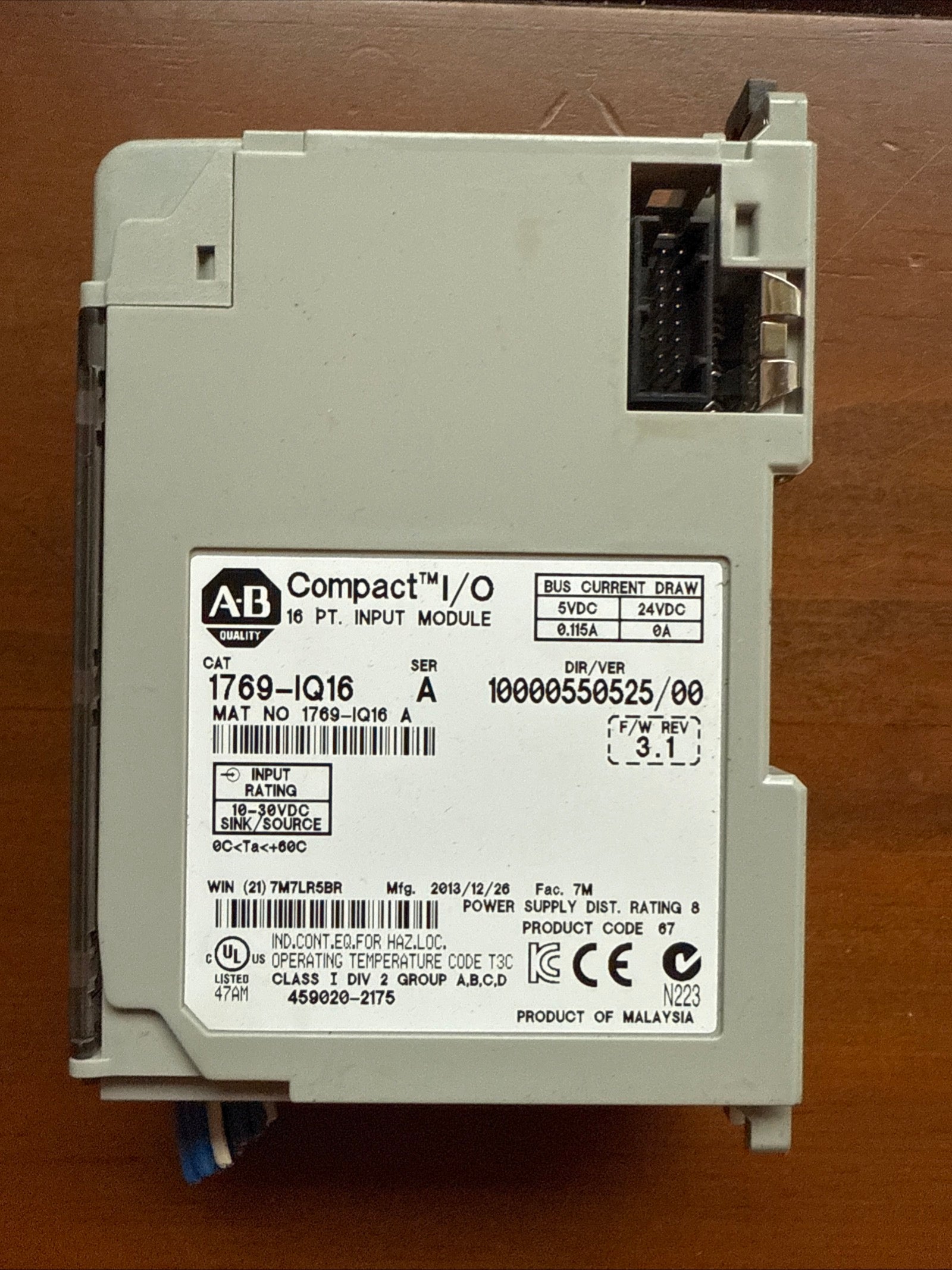 1769-IQ16 ALLEN BRADLEY COMPACT I/O INPUT MODULE SERIES A DIR/VER 1000 ...