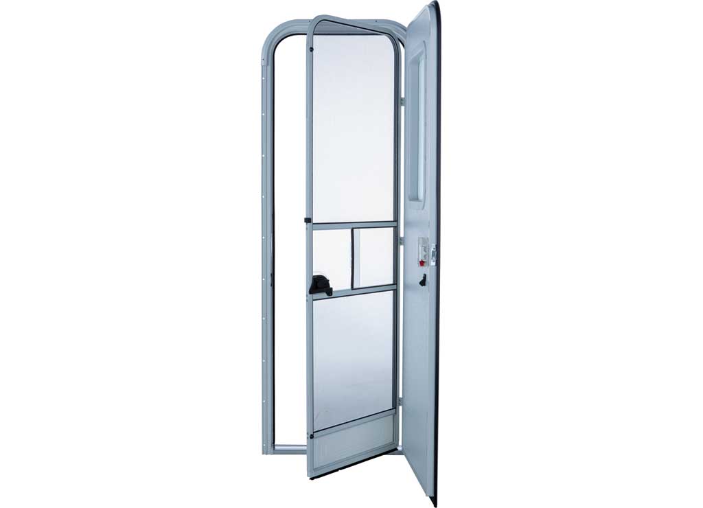 Lippert - Right Hinge RV Radius Entry Door With Screen Door With Drip Cap & Threshold - 24" V000051931X 72" (Polar White, White Window Frame)