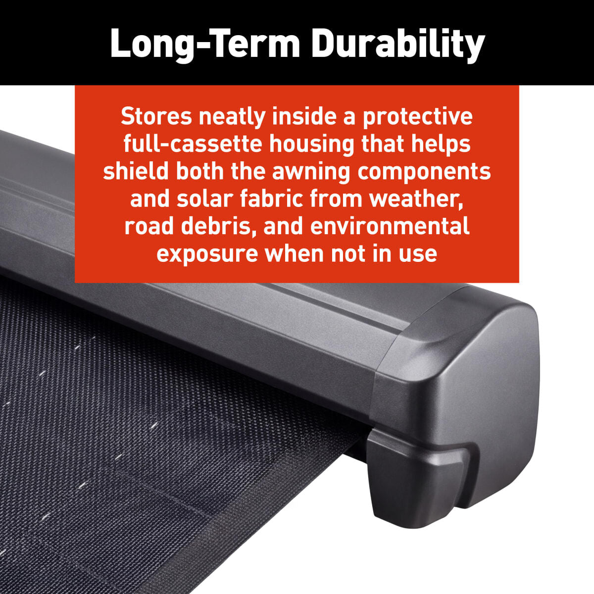 Girard GG 750 Solar Fabric RV Awning | Black | Right-Hand Motor
