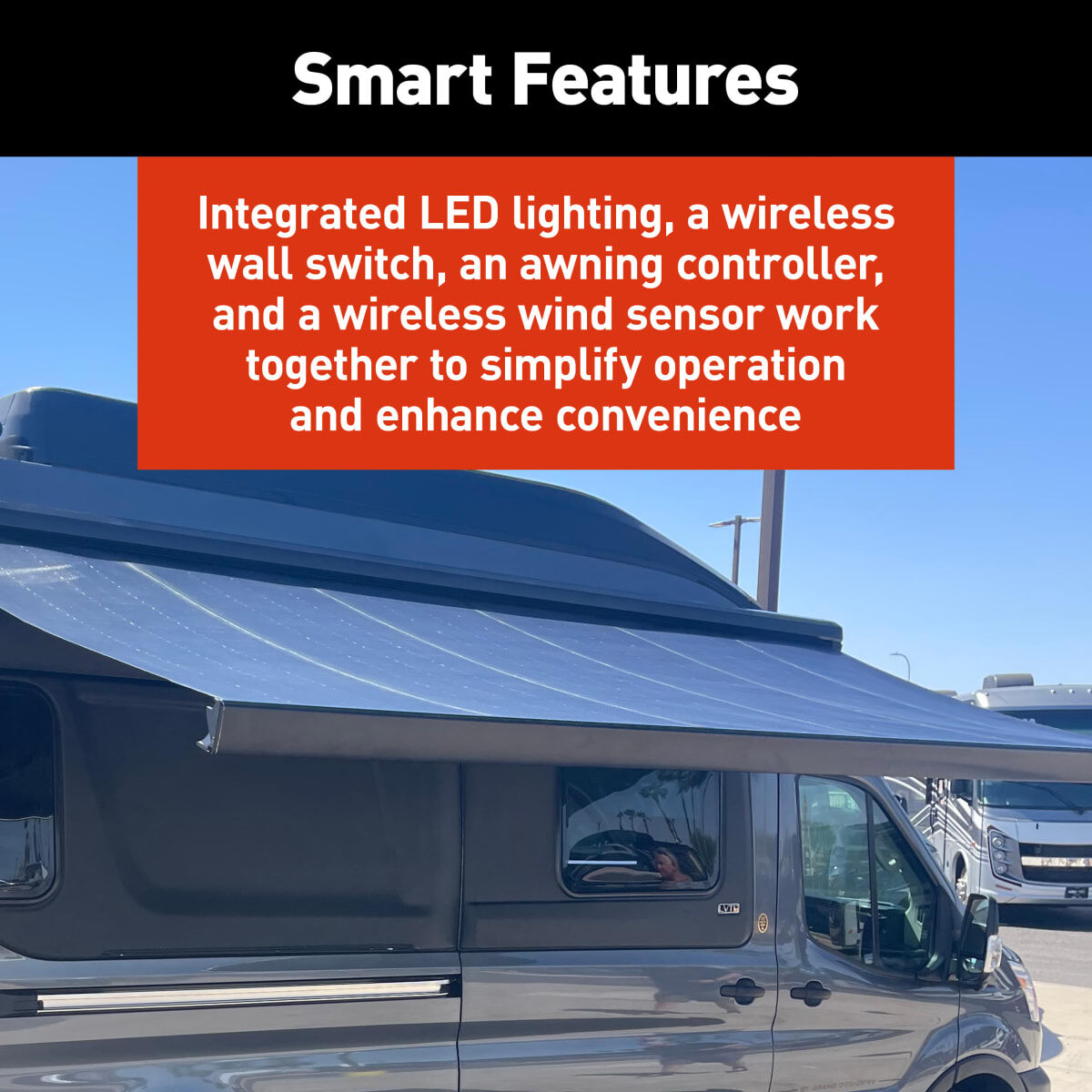 Girard GG 750 Solar Fabric RV Awning | Black | Right-Hand Motor