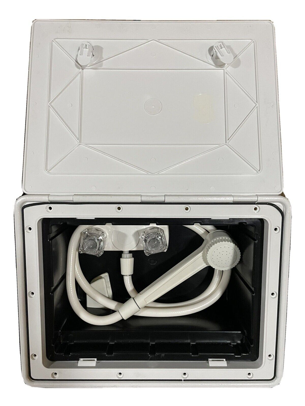 RV Outdoor Shower Box Kit | Cowboy White | No Key | Hot/Cold Faucet ...