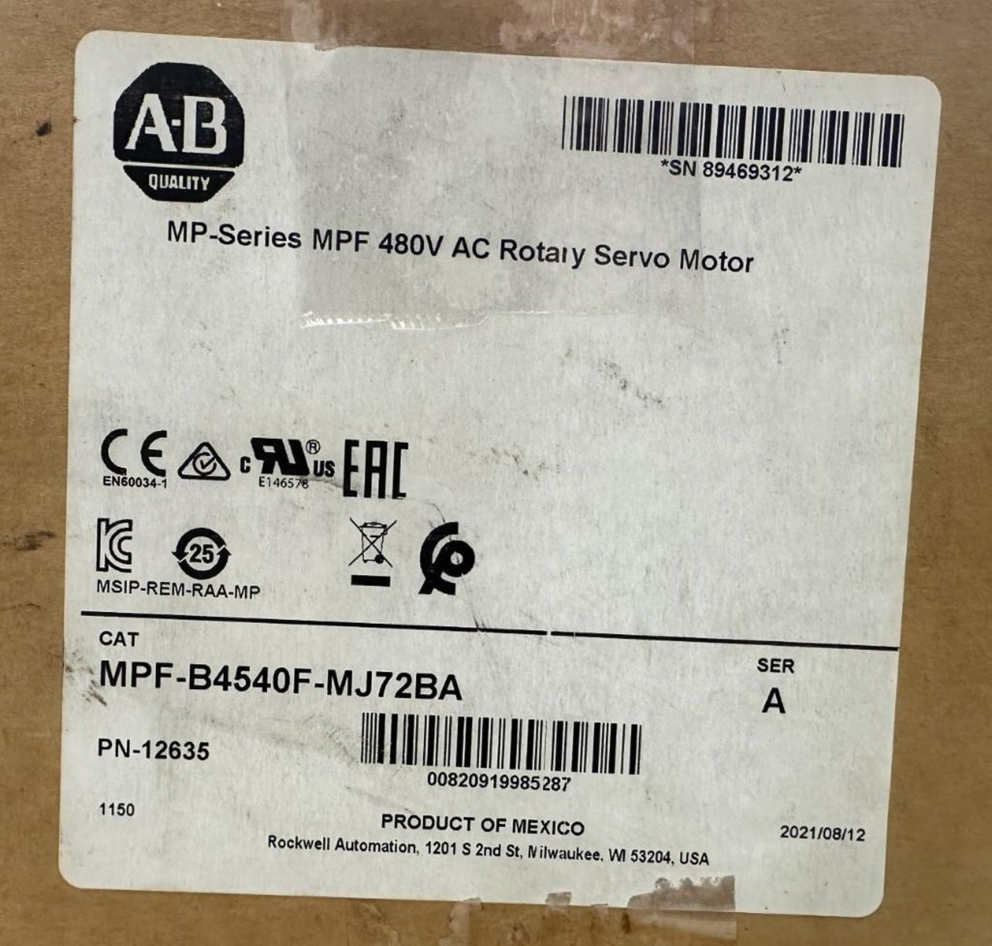 ALLEN BRADLEY Kinetix MPF-B4540F-MJ72BA 480V AC SERVO MOTOR NEW