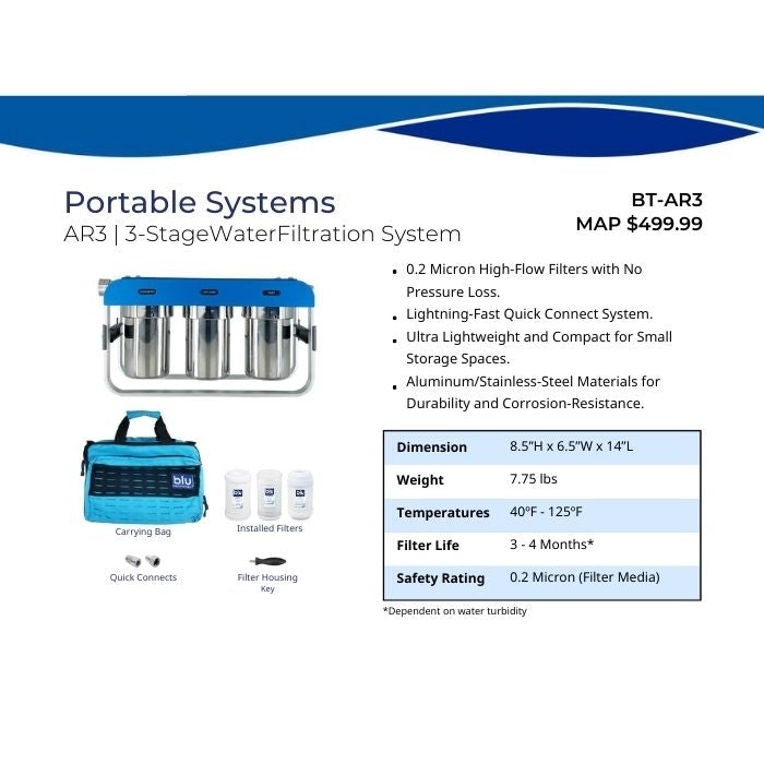 Blu Technology AR3 Portable RV Water Filter System - 3 Stage - 0.2 Mic ...