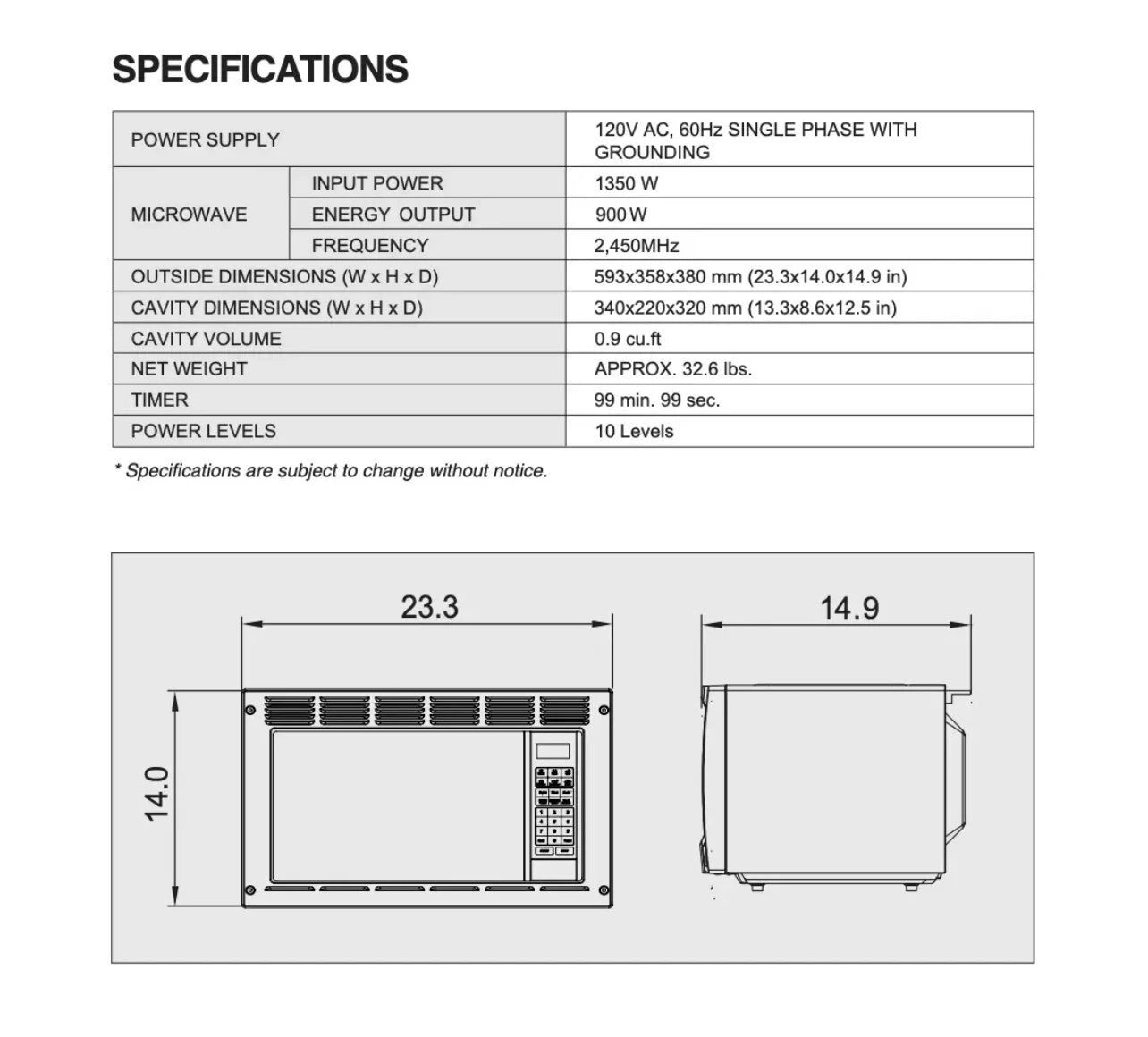 Magic Chef MCG992ARS RV Microwave .9 cubic Stainless Steel Microwave 900 Watt