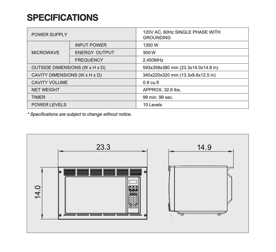 Magic Chef RV Microwave | MCG992ARB | 0.9 Cu Ft | Black
