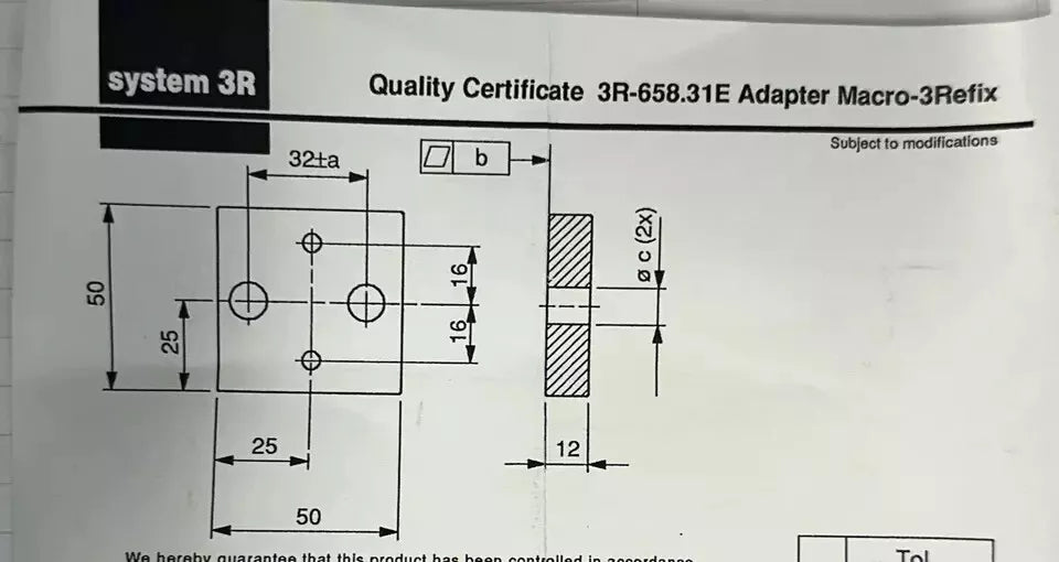 System 3R Pallet Macro 3Refix 50mm x 50mm Fixture Adapter EDM 3R-658.31E LOT 10