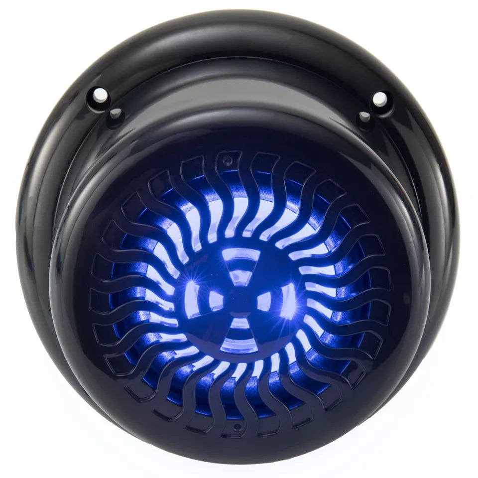 RV Exterior Speaker 5.25" Black Wavy Blue Lighted LED Waterproof Flush Mount Pair